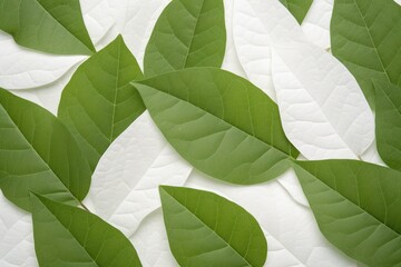 various green leaves arranged on a blank white background. Generative AI