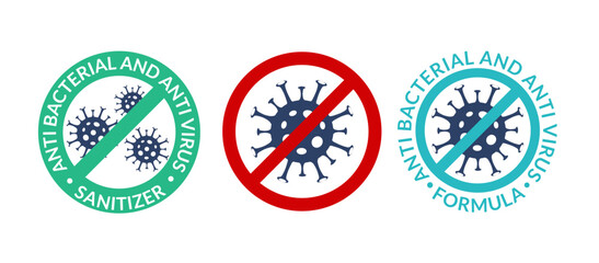 Antibacterial antiviral icon germ. Virus bacteria vector stop symbol. Anti covid sign kill germ icon