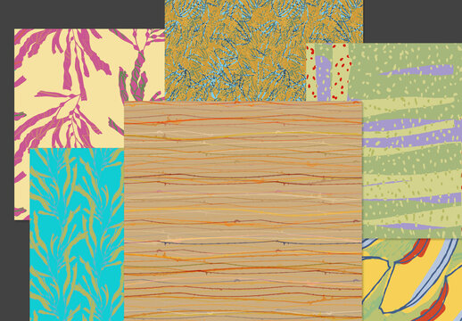 Seamless Pattern Set with Hand Drawn Floral Elements