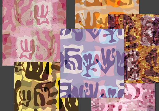 Seamless Pattern Set With Textured Matisse Shapes