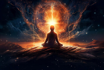 Illustration of spiritual awakening enlightment meditation