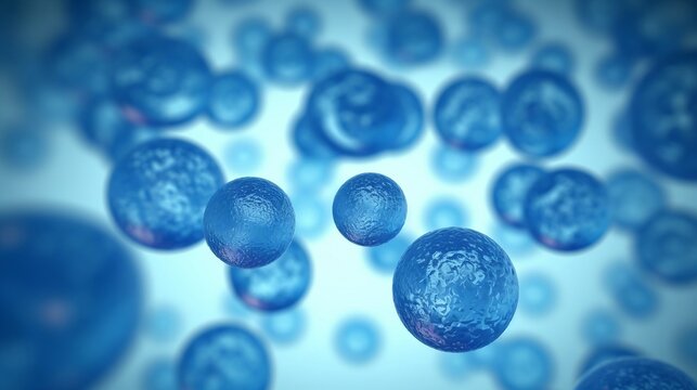 Medical theme of blue cells floating in the blue sky. generative AI