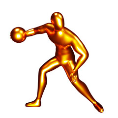 3d gold basketball player figure doing dribble pose.