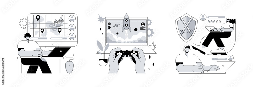 Poster innovative information technology abstract concept vector illustration set. augmented intelligence, 
