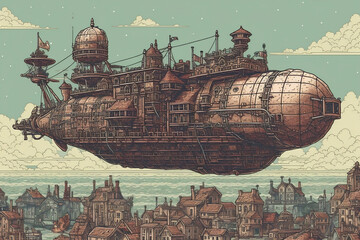 Steampunk airship, futuristic (ai generated)