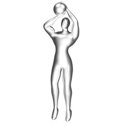3d silver basketball player figure doing shooting pose.
