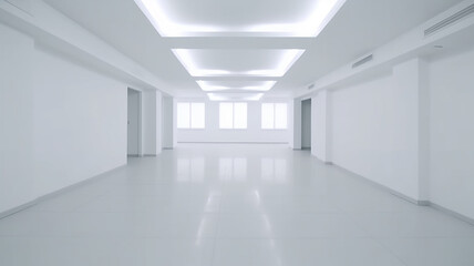 White clean empty architecture interior space room studio background wall display products minimalism. 3d rendering.
