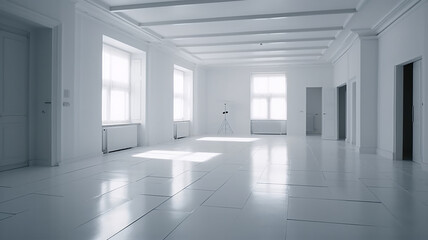 White clean empty architecture interior space room studio background wall display products minimalism. 3d rendering.