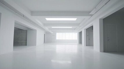 White clean empty architecture interior space room studio background wall display products minimalism. 3d rendering.