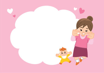 母親と赤ちゃんと吹き出しのイラストセット