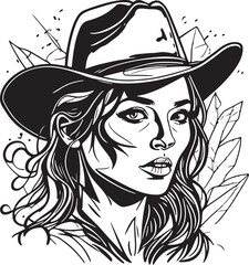 Beautiful monochrome cowboy woman portrait vector