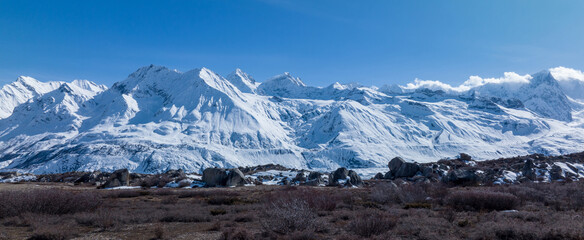 Panorama view of glacier and snow mountains in Tibet,China