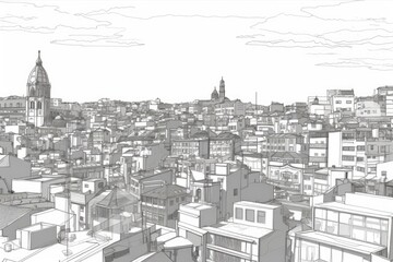 panoramic view of a city skyline in black and white. Generative AI