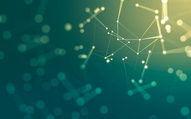 Abstract background. Molecules technology with polygonal shapes, connecting dots and lines. Connection structure. Big data visualization.