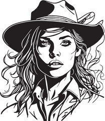 Extraordinary monochrome cowboy woman portrait great vector