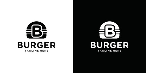 B typography flat logo with burger, logo combination for burger