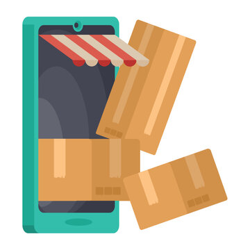 smartphone with boxes ecommerce