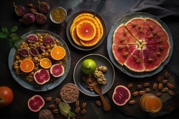 Obraz na płótnie Canvas table adorned with an assortment of fresh fruits and nuts. Generative AI