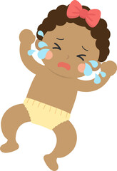 Crying baby expressing dissatisfaction, vector character illustration