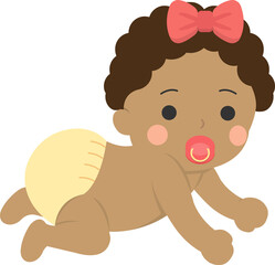 Cute baby learning to crawl, vector character illustration in cartoon style
