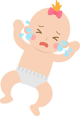 Crying baby expressing dissatisfaction, vector character illustration