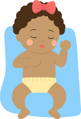 Sleeping cute baby with blanket, warm and safe, vector character illustration in cartoon style