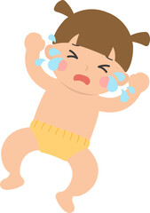Crying baby expressing dissatisfaction, vector character illustration