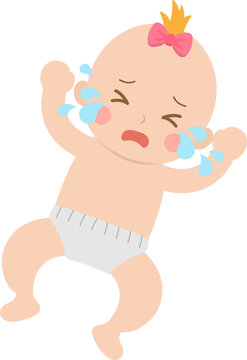 Crying baby expressing dissatisfaction, vector character illustration