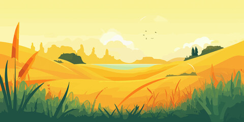 Artistic hand drawn illustration of summer scene
