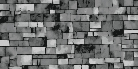 Stone wall, black and white background, vector design