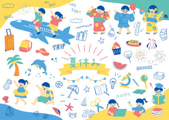夏休みのイベントを楽しむ子どもたちのセット