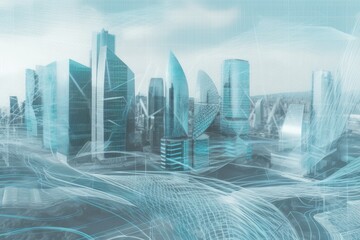 futuristic city skyline with towering skyscrapers. Generative AI