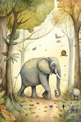 elephant in the park illustrations