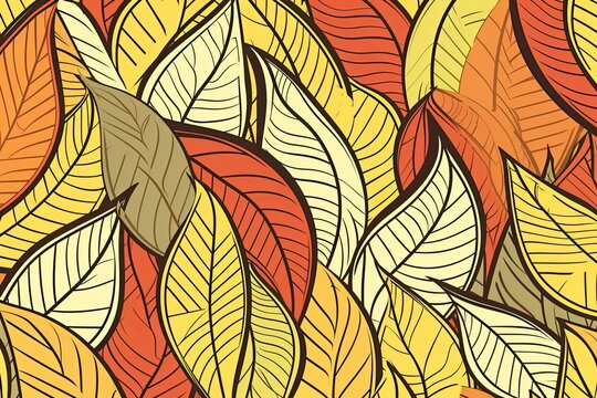 fall foliage pattern with orange and yellow leaves. Generative AI