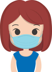 Woman wearing a medical mask to prevent allergies and colds and prevent virus infection, vector illustration