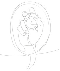 One continuous line of speech bubble with Alarm Clock. Thin Line Illustration vector concept. Contour Drawing Creative ideas.