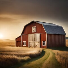 Obraz premium Rustic Barn at Golden Hour created by generative AI.