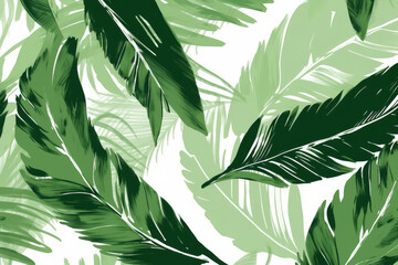 For use in fabrics, graphics, and crafts, a continuous pattern of brush strokes depicting a tropical leaf, generative AI