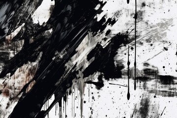 dynamic and textured abstract painting with scattered paint splatters in monochrome tones. Generative AI