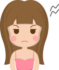 Close up portrait of angry disaffected woman expressing anger emotion, vector illustration