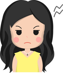 Close up portrait of angry disaffected woman expressing anger emotion, vector illustration