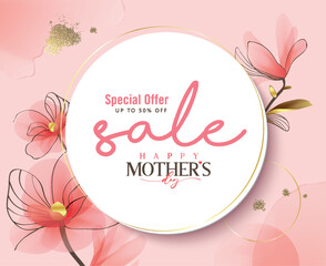Happy Mother's Day Calligraphy abstract art background vector. Sale banner design template
