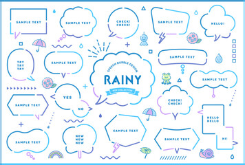 シンプルでポップな吹き出しセット 梅雨,雨,アジサイ,自然 / 線幅編集可能 / ふきだし,フキダシ,フレーム,枠,イラスト,アイコン