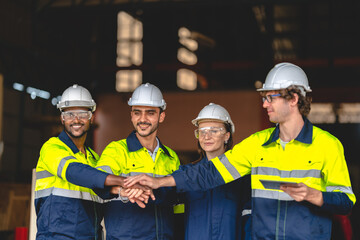 Professional industry engineer and factory foreman worker team person Wearing safety helmet hard...