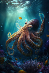 octopus in the sea  illustrations