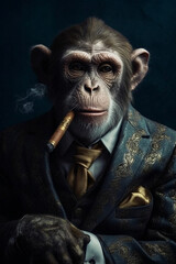 Anthropomorphic chimpanzees smoking