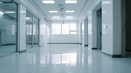 Fototapeta na wymiar hospital white clean floor hospital, architecture, and health, hospital Medical concept, Generative AI 