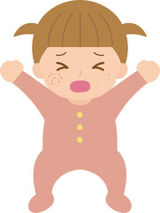 Crying baby girl with red rash from allergies, uncomfortable itching