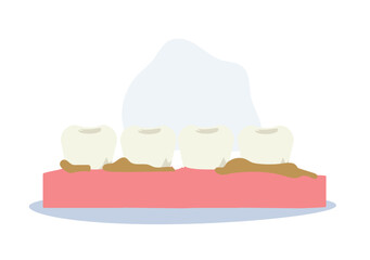 Dental health concept. unclean teeth, teeth with plaque and tartar. Flat cartoon Vector illustration