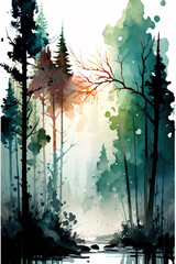 abstract watercolor background forest